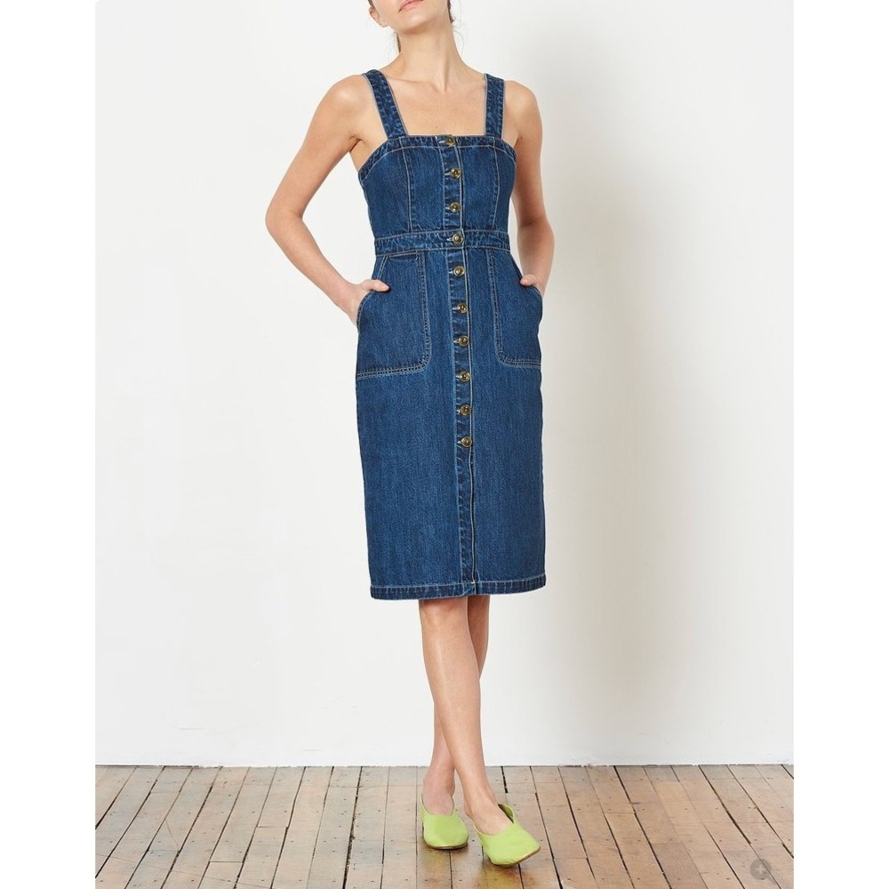Rachel Antonoff Blue Denim Barbie Apron Midi Dress Button Front Size 4